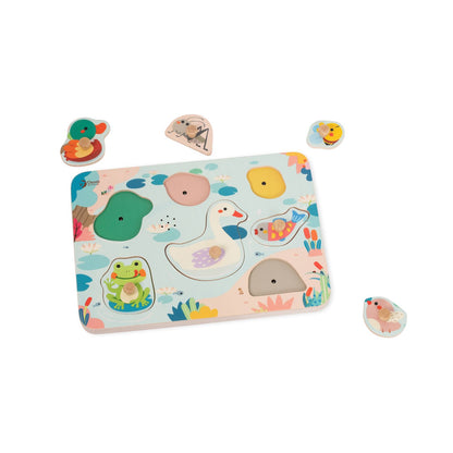 Puzzle incastru din lemn cu sunete - Pond Animals - Classic World