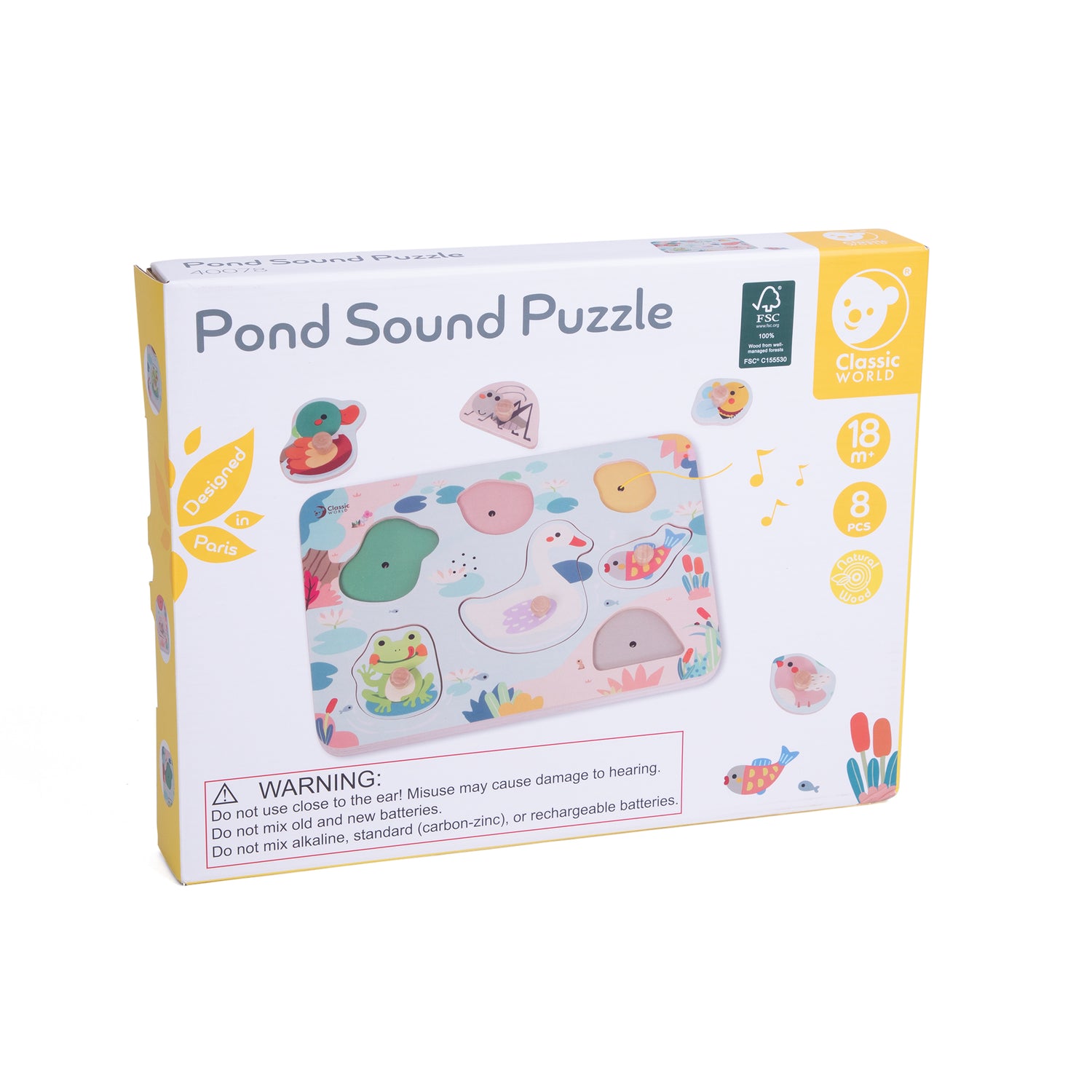 Puzzle incastru din lemn cu sunete - Pond Animals - Classic World