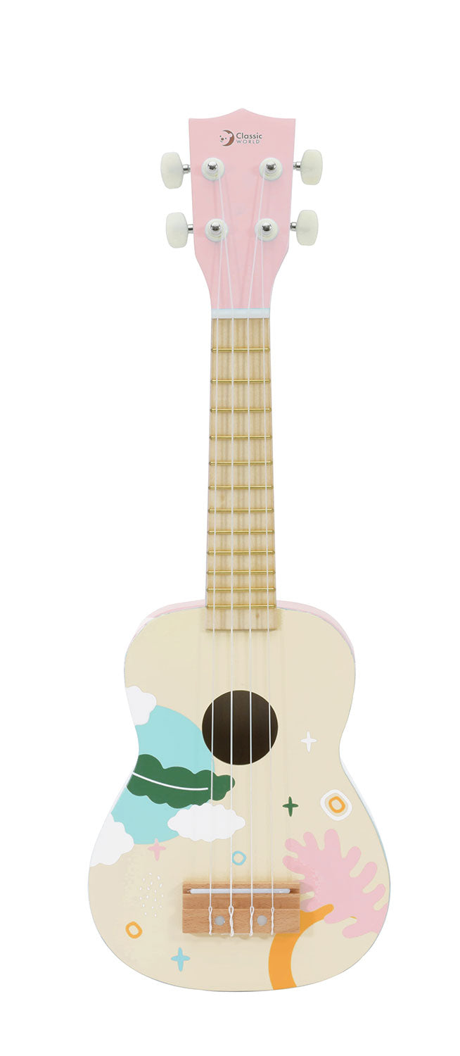 Ukulele, chitară din lemn pentru copii - Iris Pink - Classic World