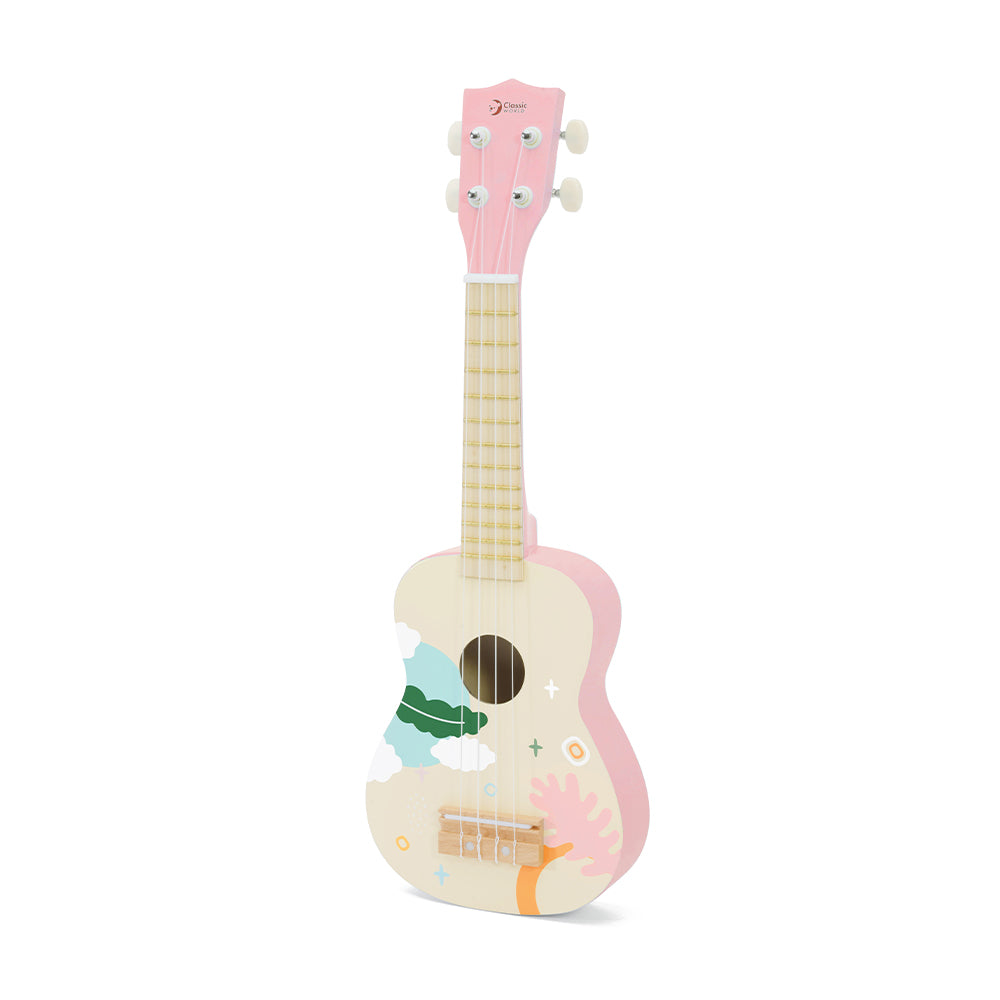 Ukulele, chitară din lemn pentru copii - Iris Pink - Classic World