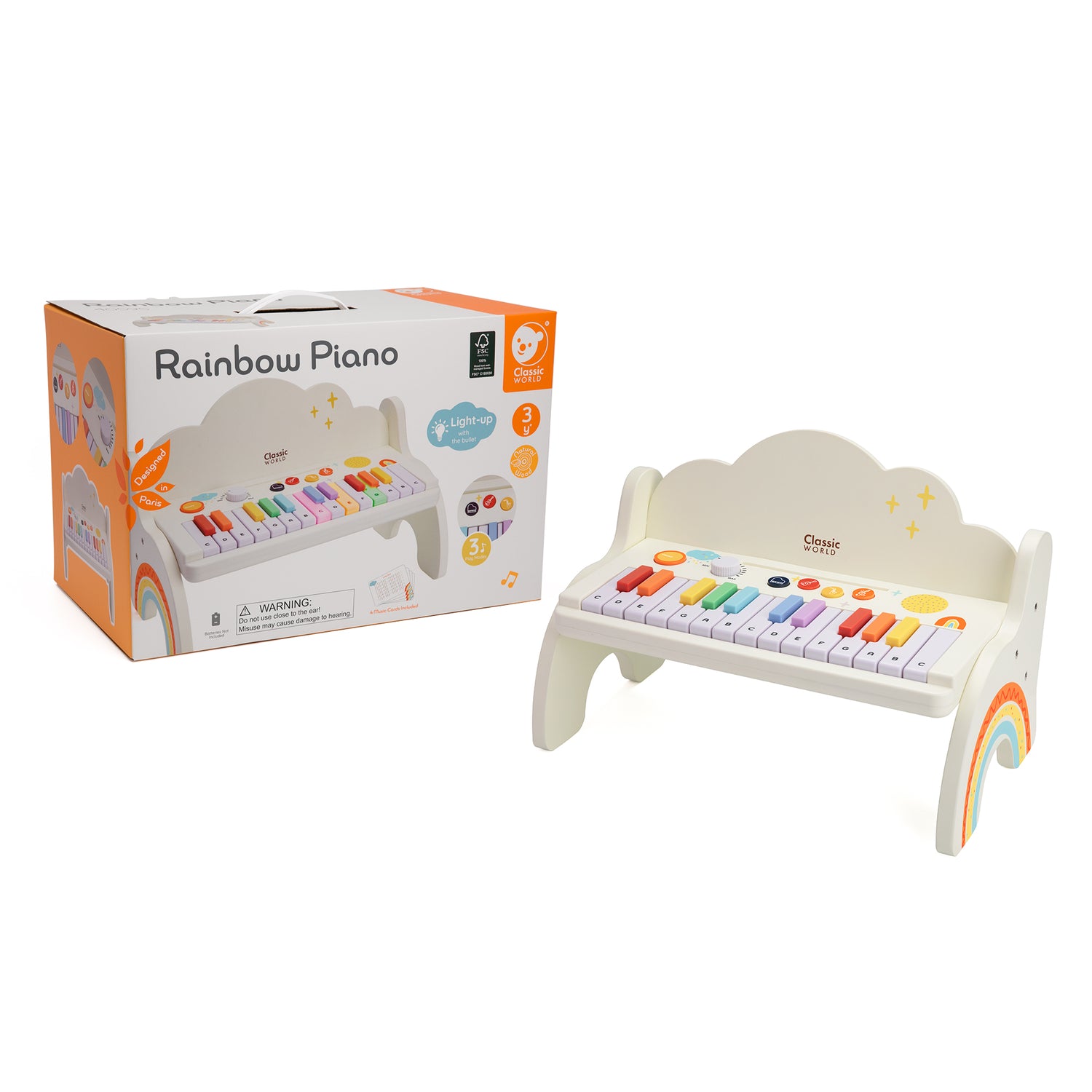 Pian din lemn pentru copii - Rainbow - Classic World