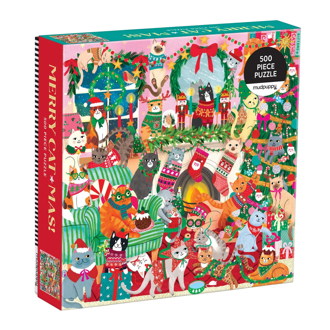 Puzzle de familie, 500 piese - Merry Catmas! - Mudpuppy
