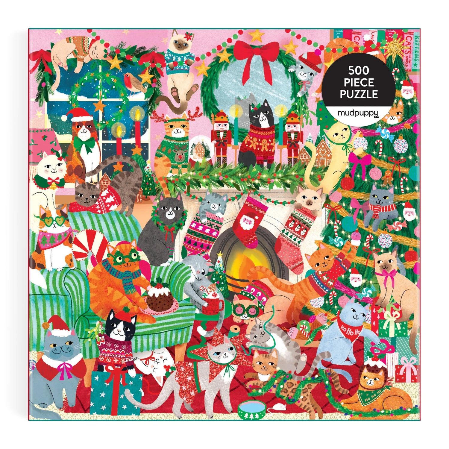 Puzzle de familie, 500 piese - Merry Catmas! - Mudpuppy