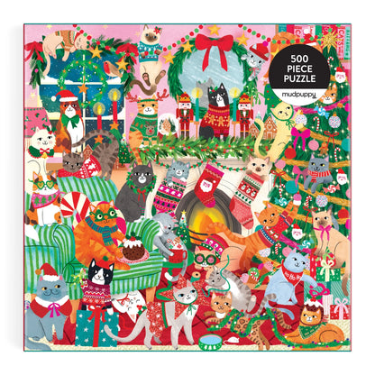 Puzzle de familie, 500 piese - Merry Catmas! - Mudpuppy
