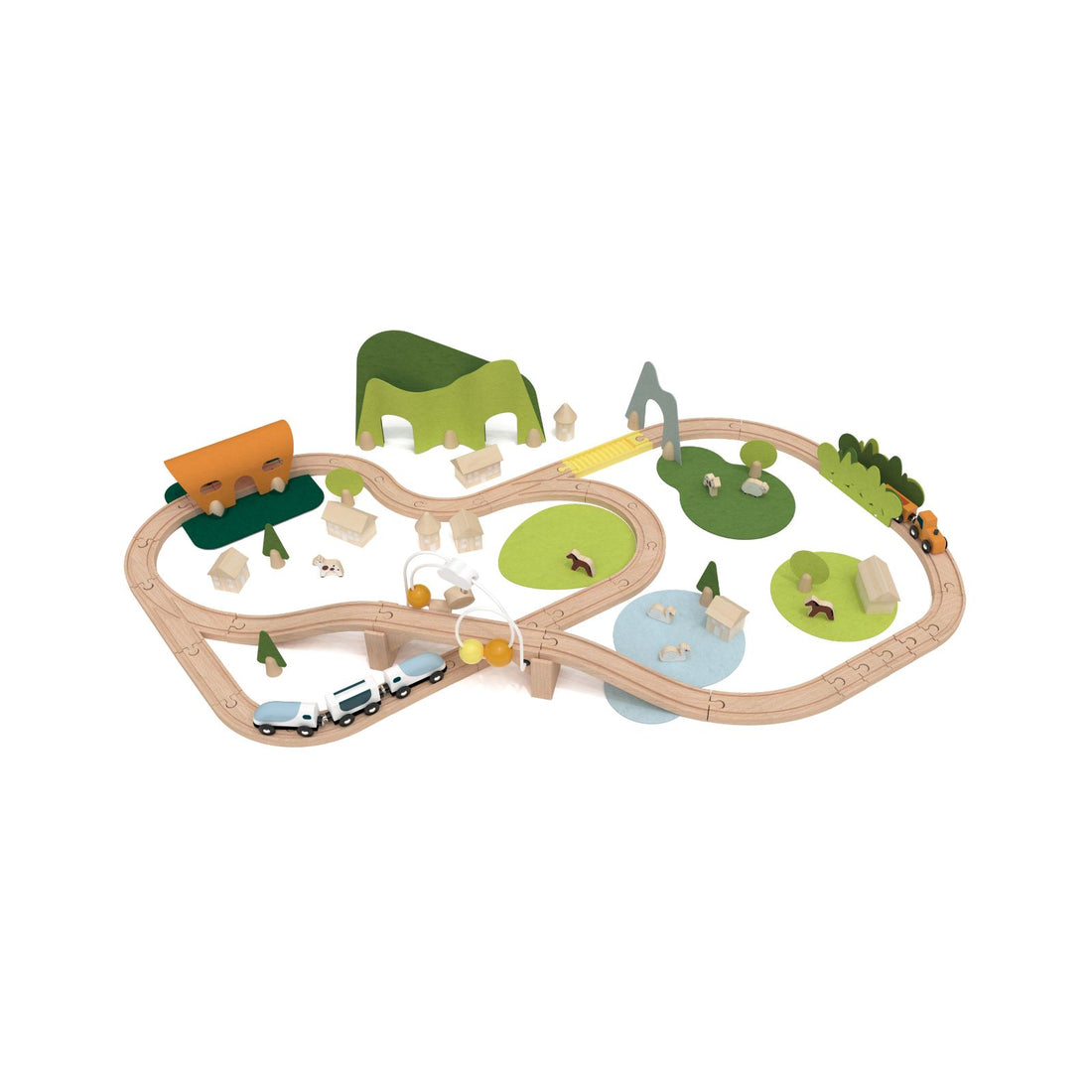 Set de joacă din lemn, Tren cu Animăluțe &amp; Peisaje, 100 piese - New Natural Train Set - Classic World