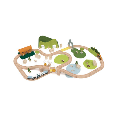 Set de joacă din lemn, Tren cu Animăluțe &amp; Peisaje, 100 piese - New Natural Train Set - Classic World