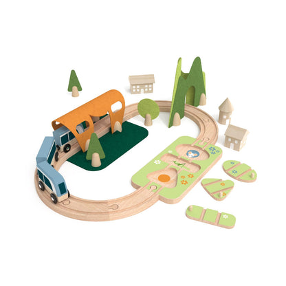 Set de joacă din lemn, Trenuleț cu Puzzle &amp; Accesorii, 40 piese - Little Train - Classic World