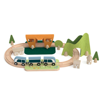 Set de joacă din lemn, Trenuleț cu Puzzle &amp; Accesorii, 40 piese - Little Train - Classic World