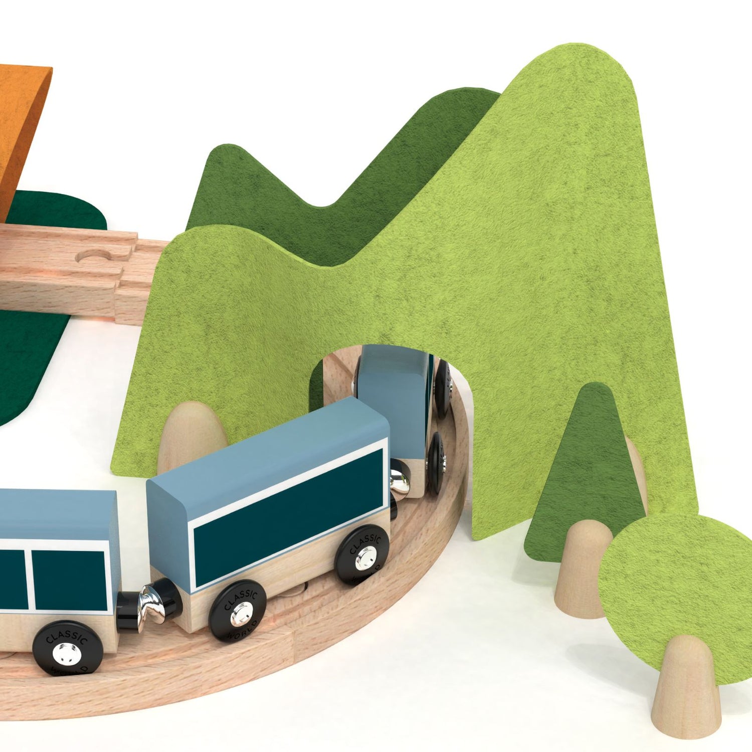 Set de joacă din lemn, Trenuleț cu Puzzle &amp; Accesorii, 40 piese - Little Train - Classic World