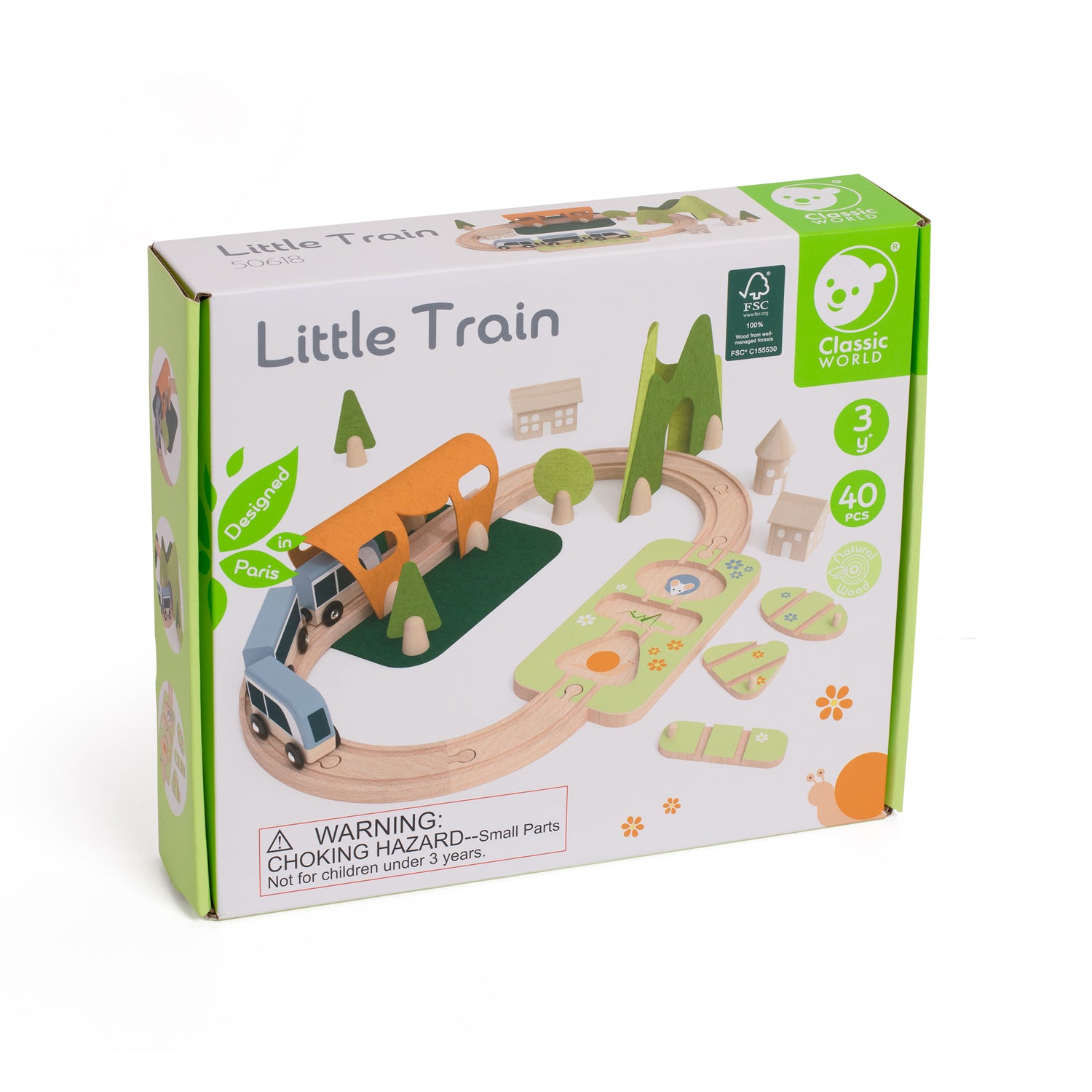 Set de joacă din lemn, Trenuleț cu Puzzle &amp; Accesorii, 40 piese - Little Train - Classic World
