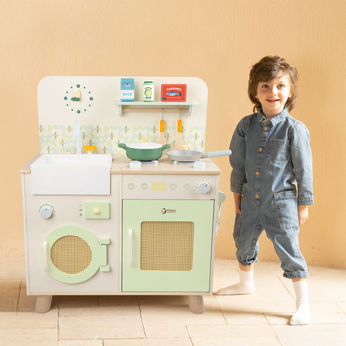 Set de joacă din lemn, Bucătărie &amp; Mașină de Spălat - Natural Kitchen - Classic World