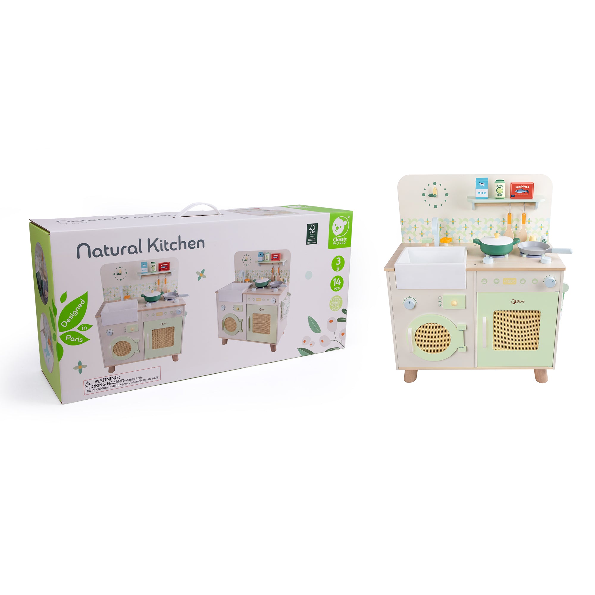 Set de joacă din lemn, Bucătărie &amp; Mașină de Spălat - Natural Kitchen - Classic World