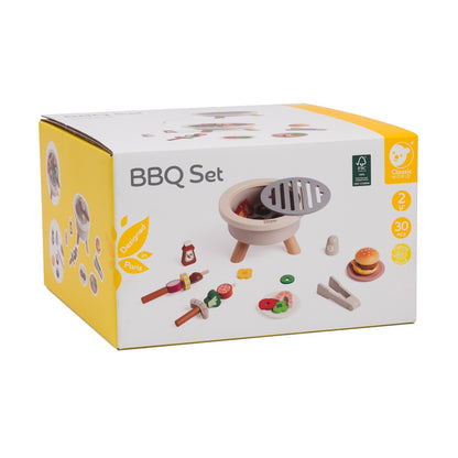 Detaliu piese set BBQ Classic World - ketchup, sare, frigăruie, porumb, ceapă, ciupercă