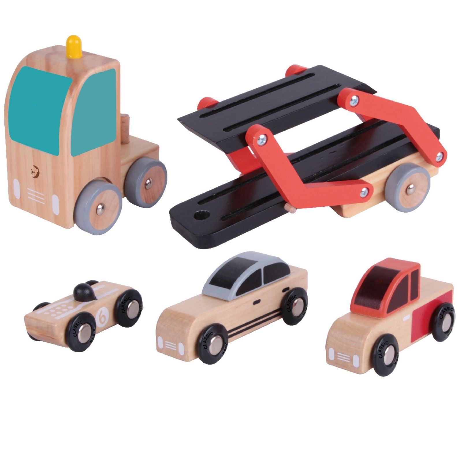 Set de joacă din lemn, Trailer cu Mașinuțe - Car Transporter - Classic World