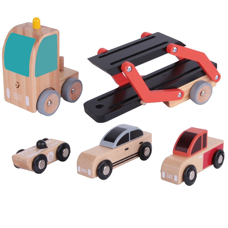 Set de joacă din lemn, Trailer cu Mașinuțe - Car Transporter - Classic World