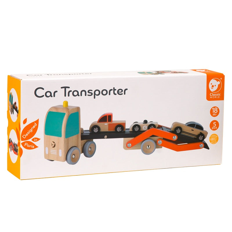 Set de joacă din lemn, Trailer cu Mașinuțe - Car Transporter - Classic World