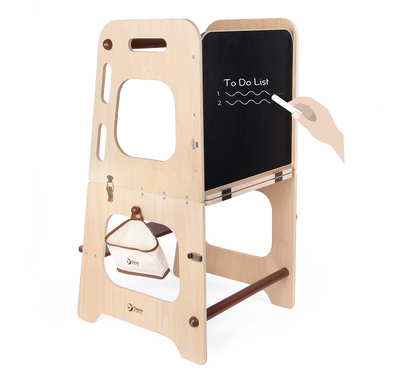 Turn Bucătărie Convertible Helper Tower Classic World - configurație masă cu șevalet tablă pe fond alb