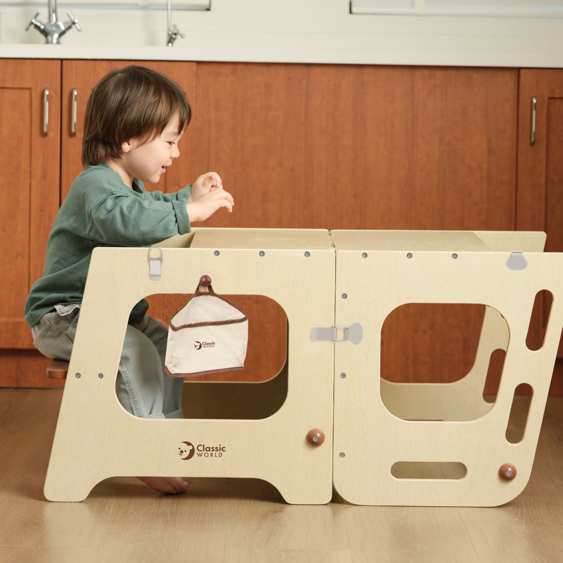 Turn de Învățare Montessori din lemn 4-în-1, Transformabil - Learning Tower - Classic World