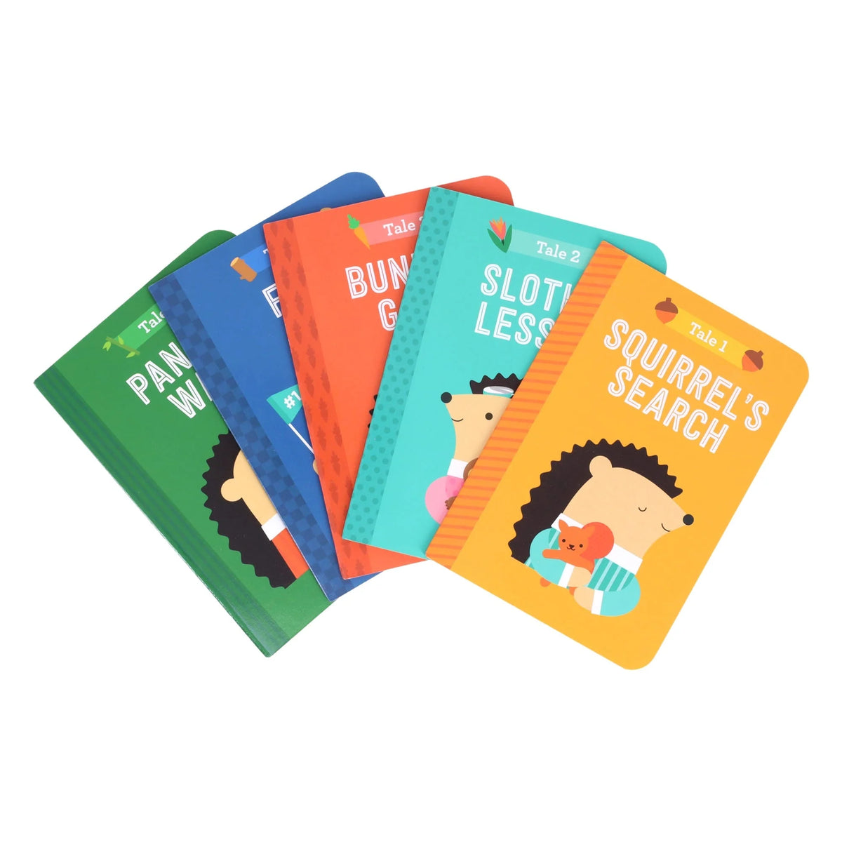 Coperți colorate ale poveștilor din setul 12 Tales at Bedtime, cu ariciul și prietenii săi.