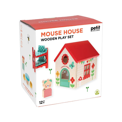 Ambalajul setului din lemn Mouse House Petit Collage, recomandat de la 12 luni