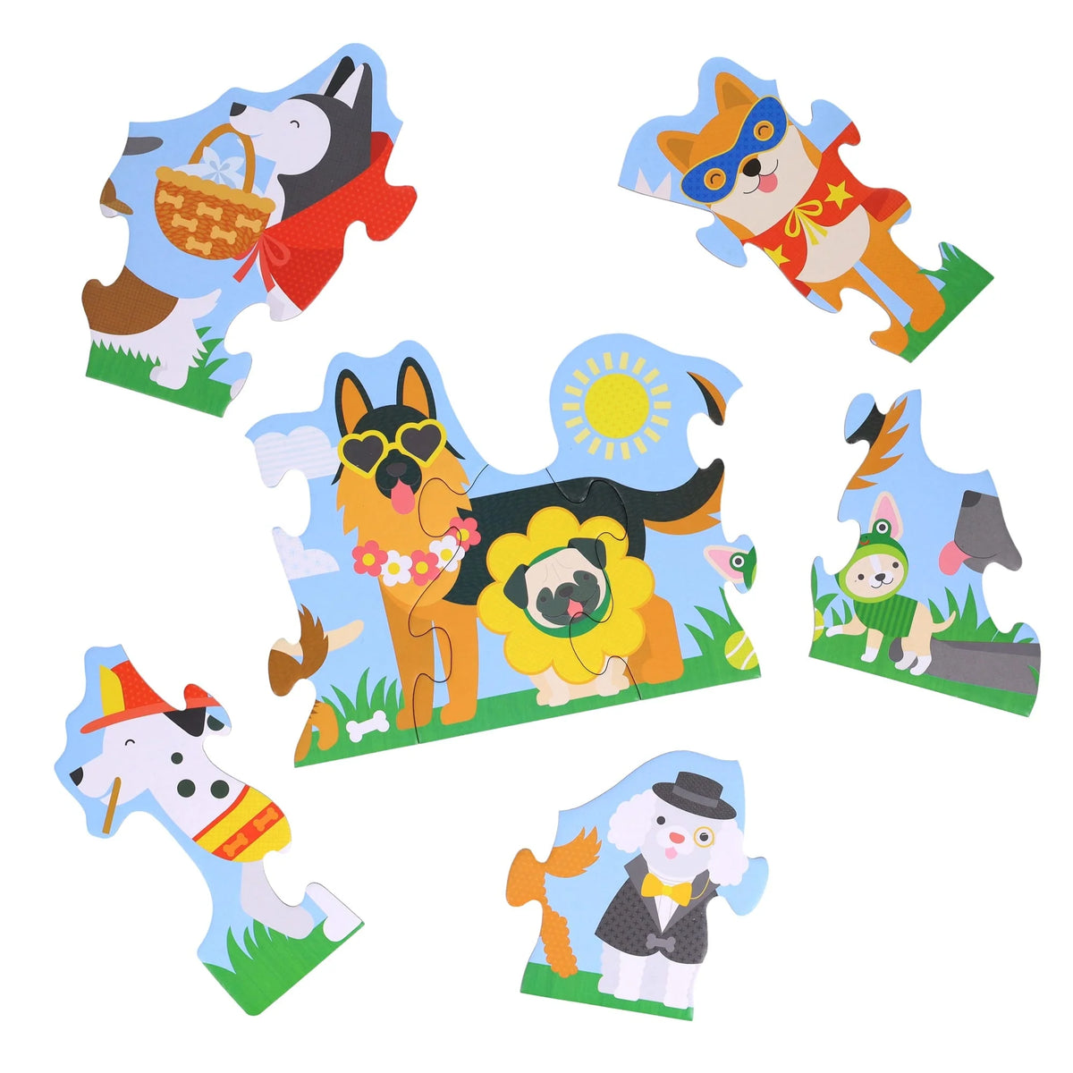 Cutia cu mâner a puzzle-ului de podea Dog Parade Petit Collage, 30 de piese, lungime 1.8 m