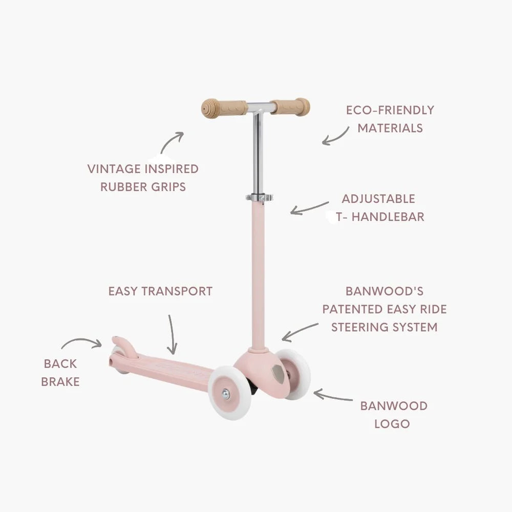Trotinetă ECO - 3 roți, înălțime reglabilă - Faded Pink - BANWOOD
