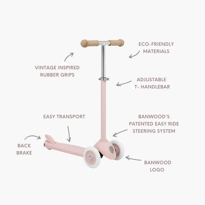 Trotinetă ECO - 3 roți, înălțime reglabilă - Faded Pink - BANWOOD