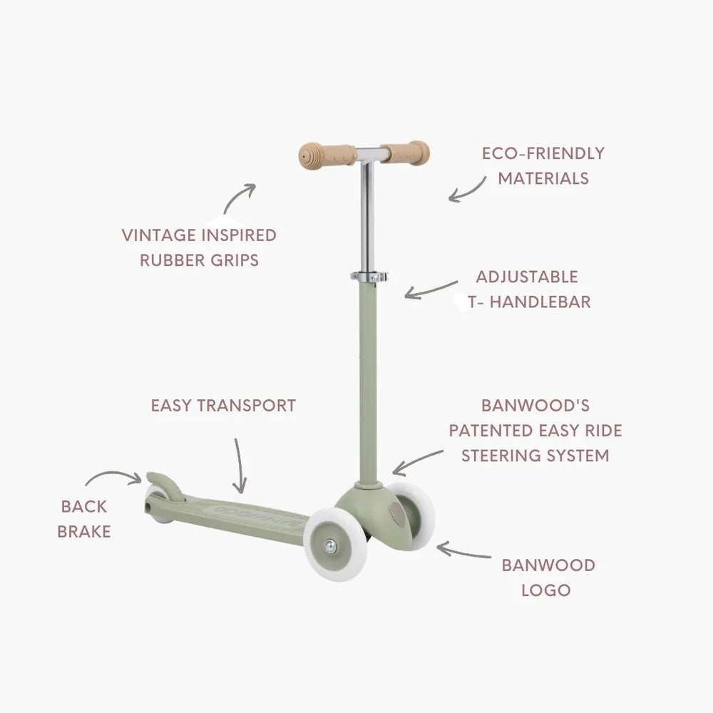 Trotinetă ECO - 3 roți, înălțime reglabilă - Olive - BANWOOD