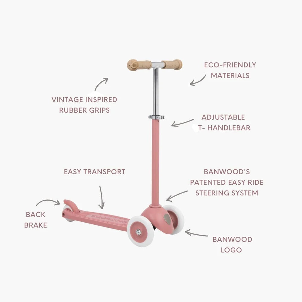 Trotinetă ECO - 3 roți, înălțime reglabilă - Raspberry - BANWOOD