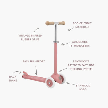 Trotinetă ECO - 3 roți, înălțime reglabilă - Raspberry - BANWOOD