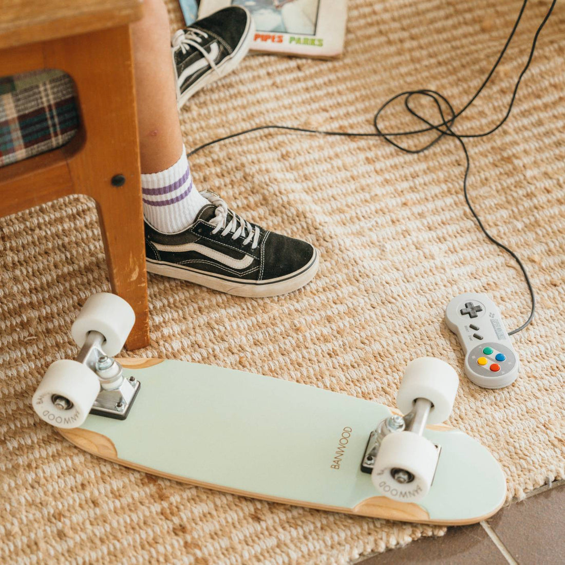 Skateboard din lemn, roți soft - Mint - BANWOOD