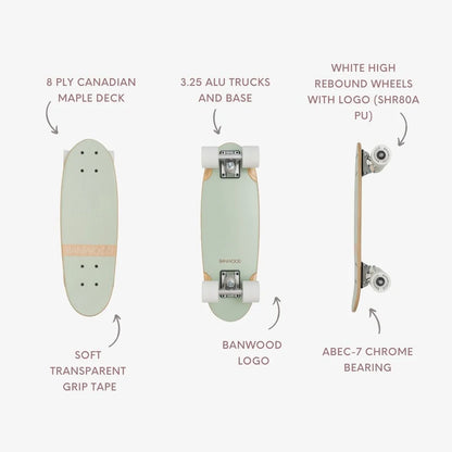 Skateboard din lemn, roți soft - Mint - BANWOOD