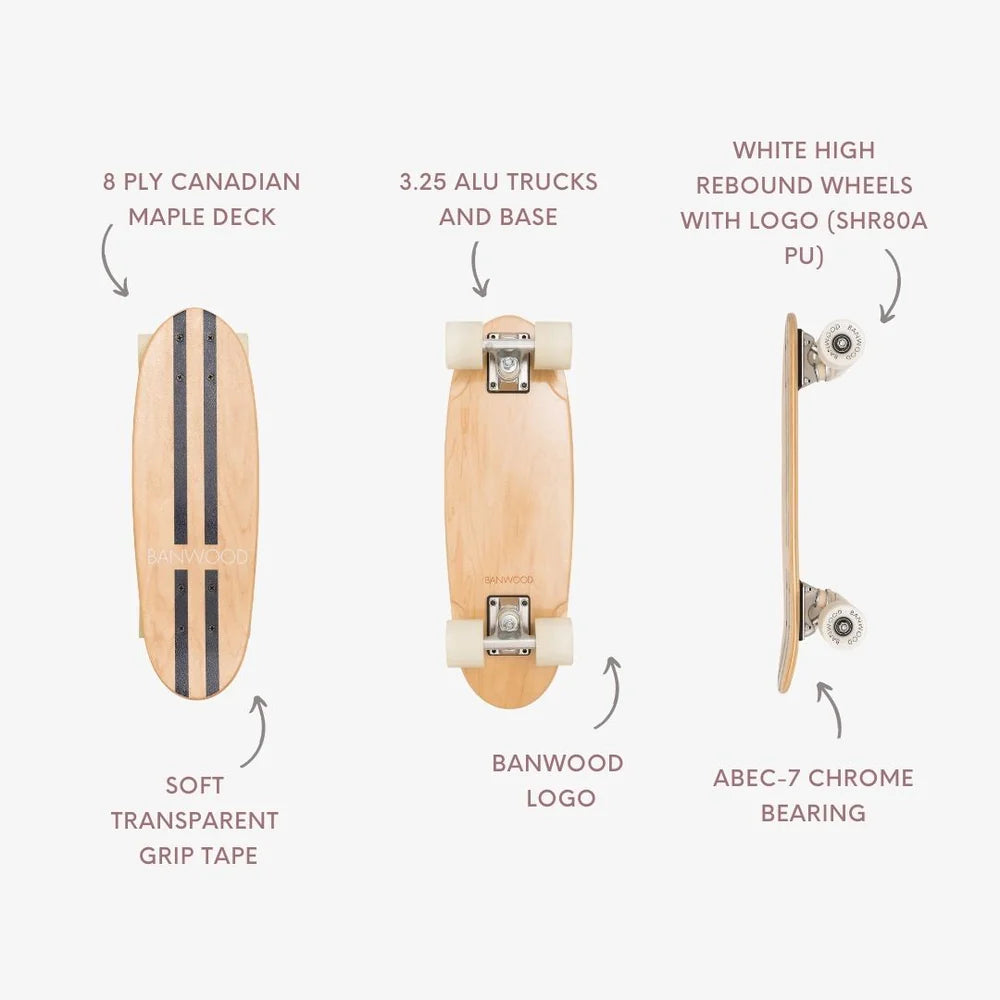 Skateboard din lemn, roți soft - Navy - BANWOOD