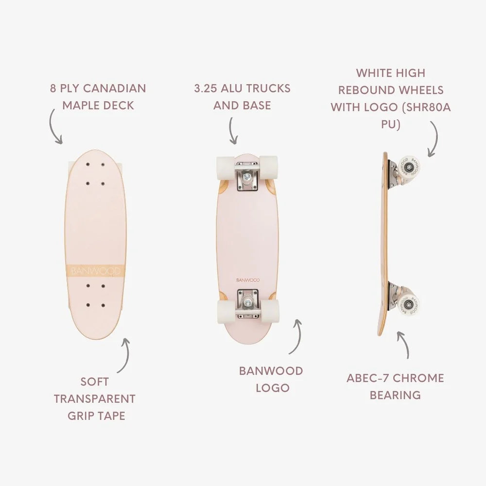 Skateboard din lemn, roți soft - Pink - BANWOOD