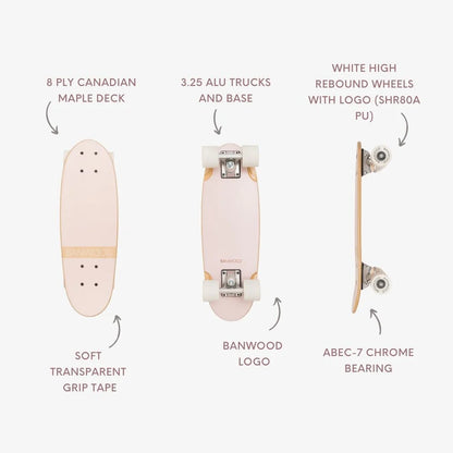 Skateboard din lemn, roți soft - Pink - BANWOOD