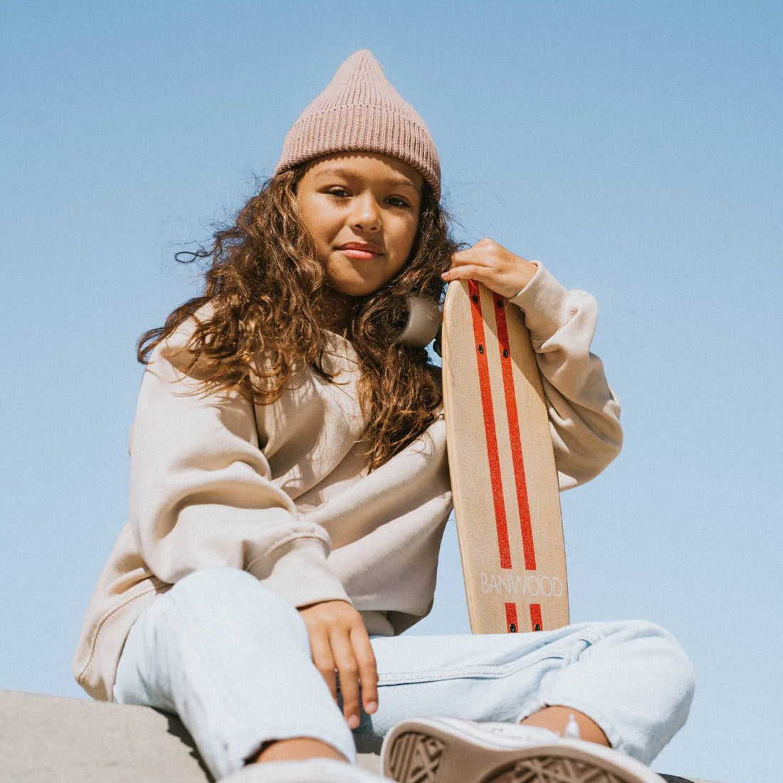 Skateboard din lemn, roți soft - Red - BANWOOD