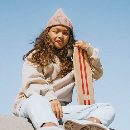 Skateboard din lemn, roți soft - Red - BANWOOD