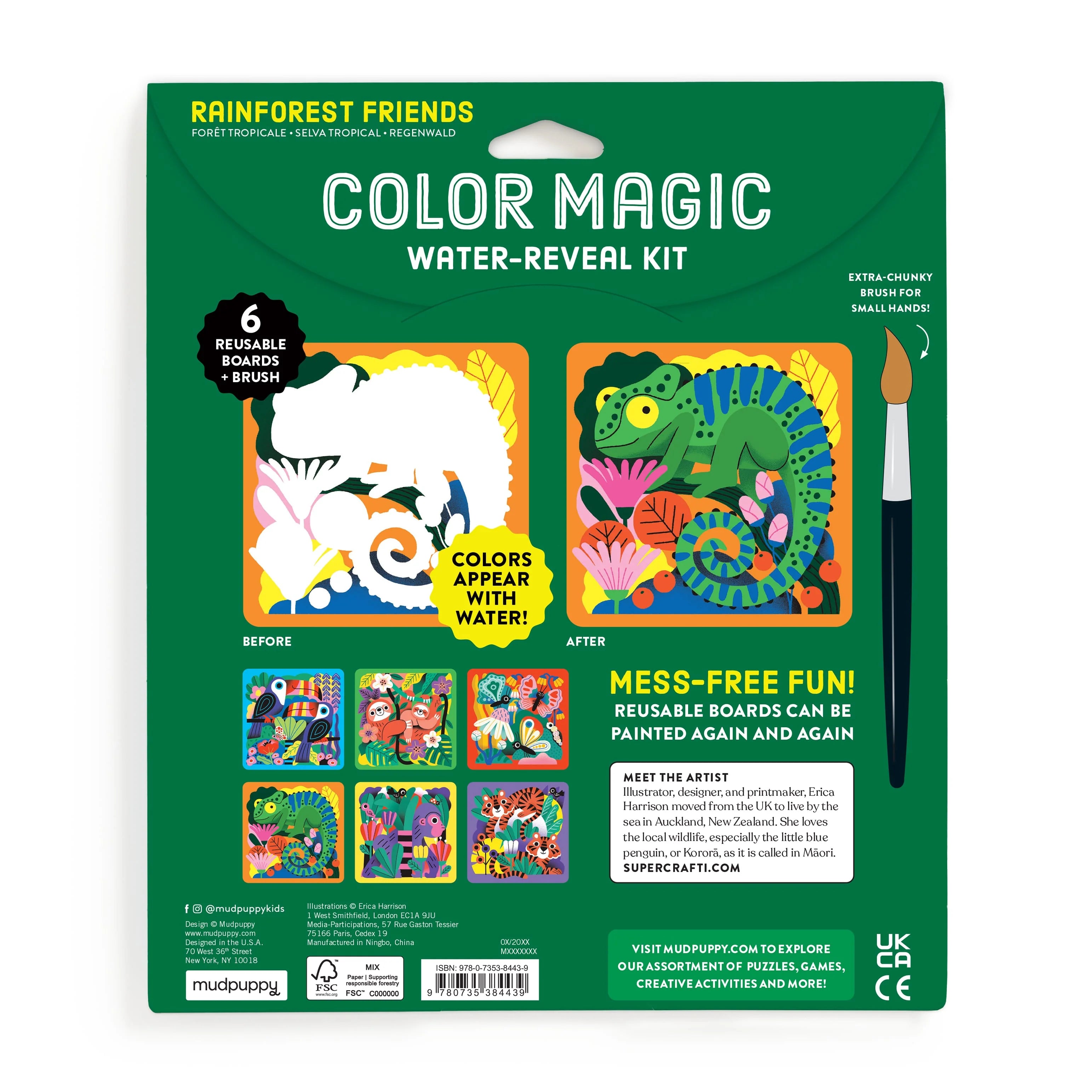 Kit pictură, Magic Water-Reveal - Rainforest Friends - Mudpuppy