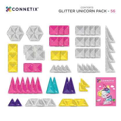 Set constructie magnetic, 56 piese - Glitter Unicorn Pack – Connetix