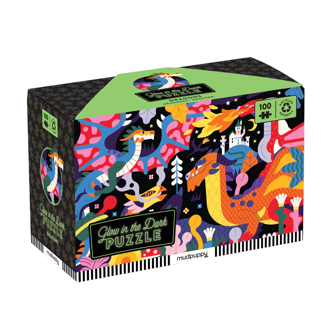 Puzzle fosforescent, 100 piese - Dragons, Glow in the Dark - Mudpuppy