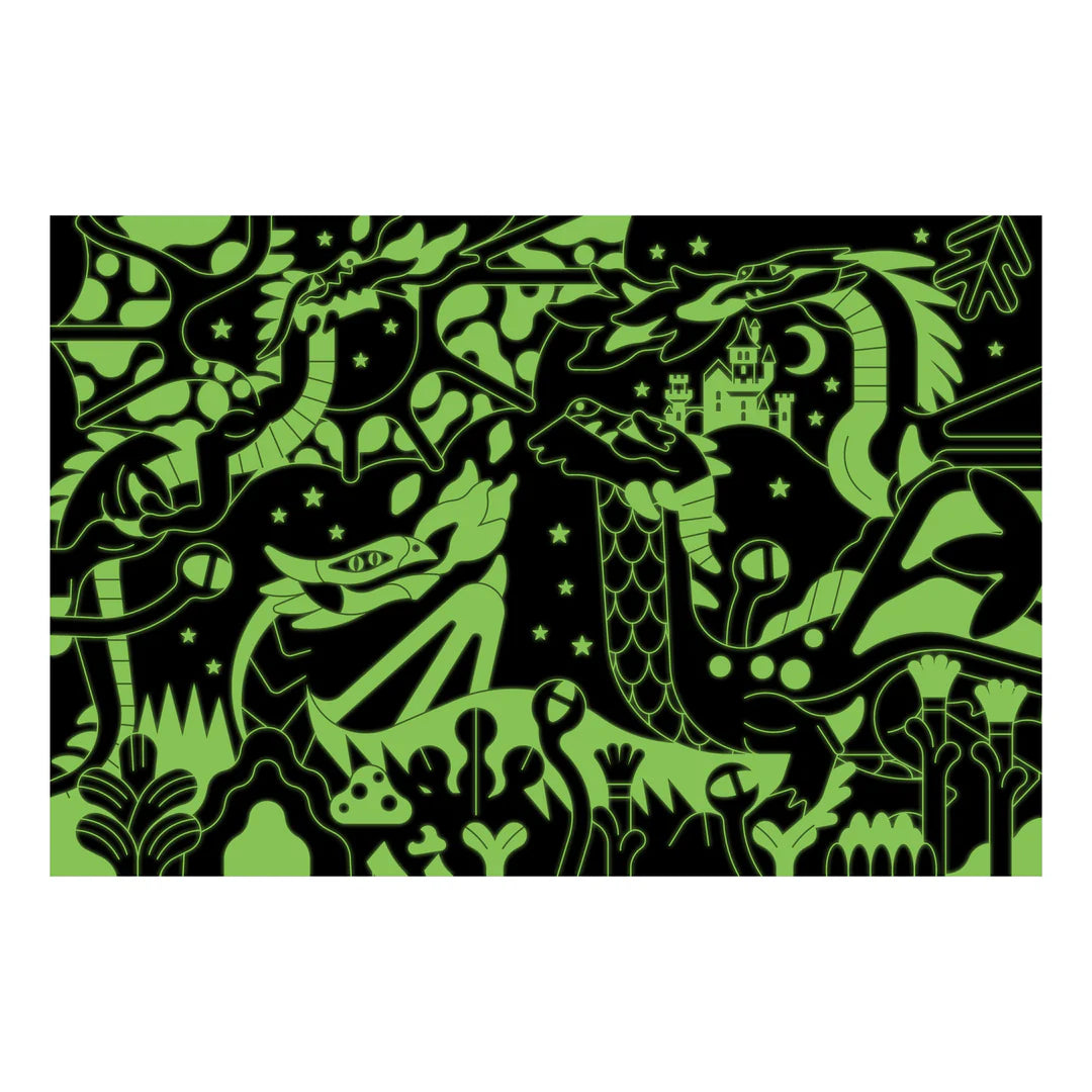 Puzzle fosforescent, 100 piese - Dragons, Glow in the Dark - Mudpuppy