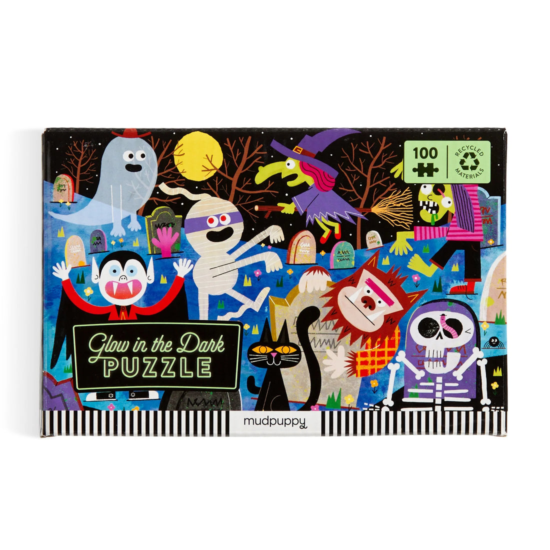 Puzzle fosforescent, 100 piese – Haunted Graveyard, Glow in the Dark – Mudpuppy
