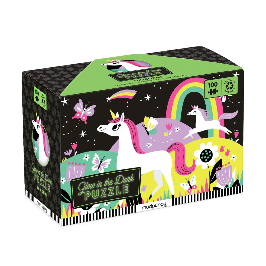Puzzle fosforescent, 100 pcs – Unicorn, Glow in the Dark – Mudpuppy