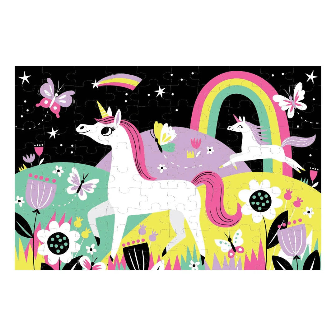 Puzzle fosforescent, 100 pcs – Unicorn, Glow in the Dark – Mudpuppy