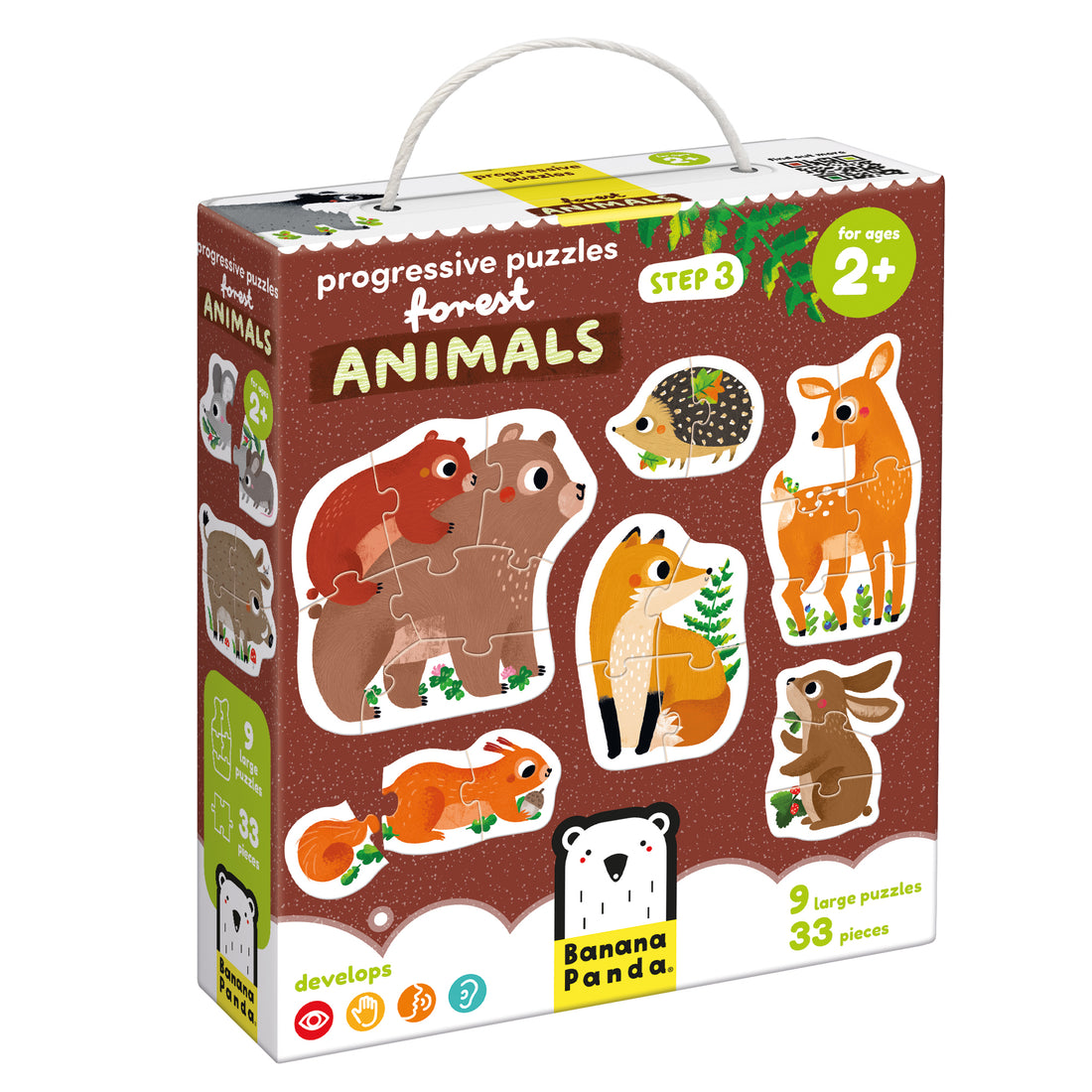 Puzzle progresiv, 9 in 1 - Forest Animals - Banana Panda