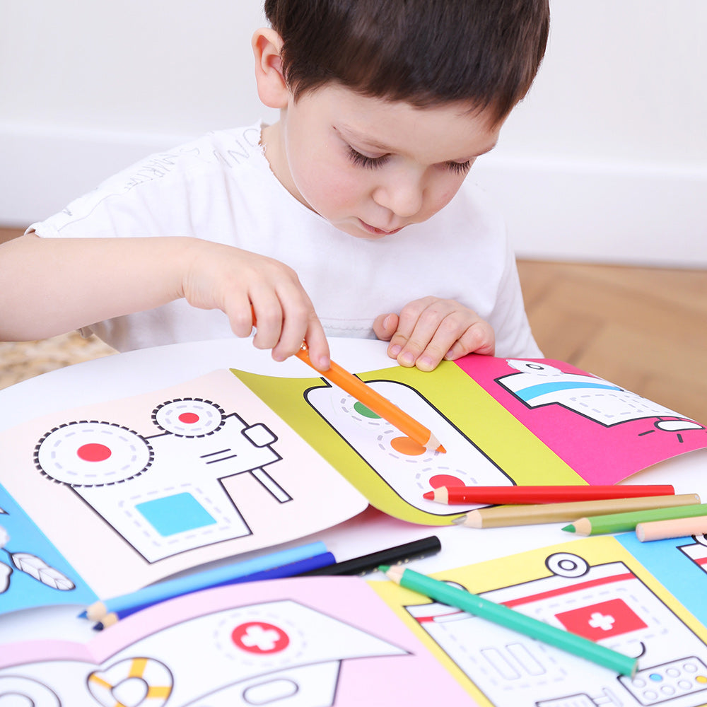 Carti luuungi pentru colorat, 2 buc - Vehicles at Work - Banana Panda