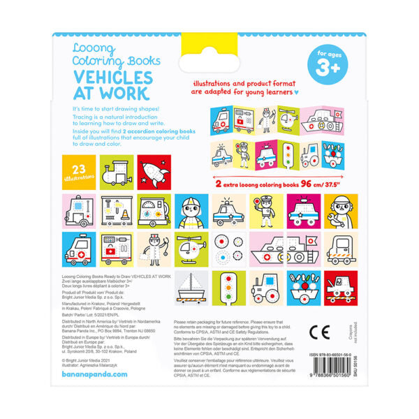Carti luuungi pentru colorat, 2 buc - Vehicles at Work - Banana Panda