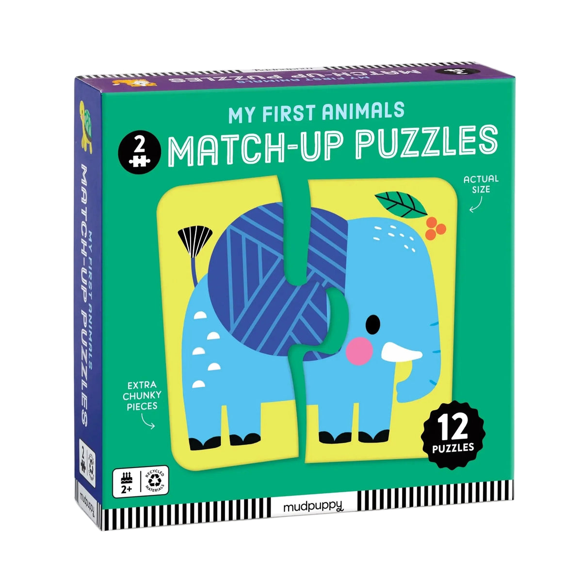 Cutia setului My First Animals cu 12 puzzle-uri din câte 2 piese, vedere din unghi