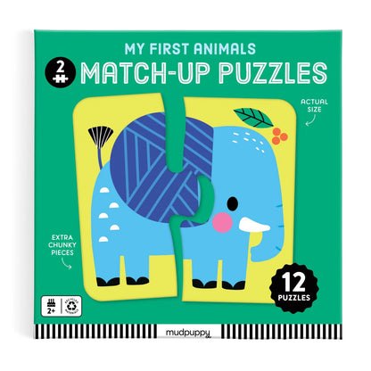 Fața cutiei My First Animals Mudpuppy cu puzzle ilustrat cu elefant