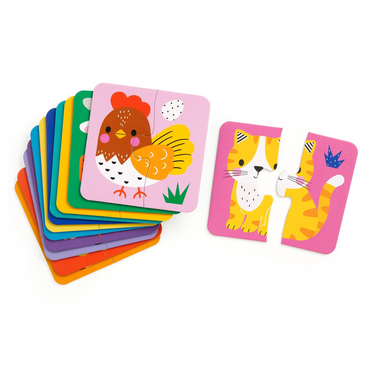 Piese extra-groase My First Animals cu găină și puzzle cu pisică desfăcut